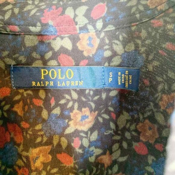 Polo Ralph Lauren Multicolor Fall Floral Print Tie Neck Shirt Blouse Size Small - Picture 9 of 15
